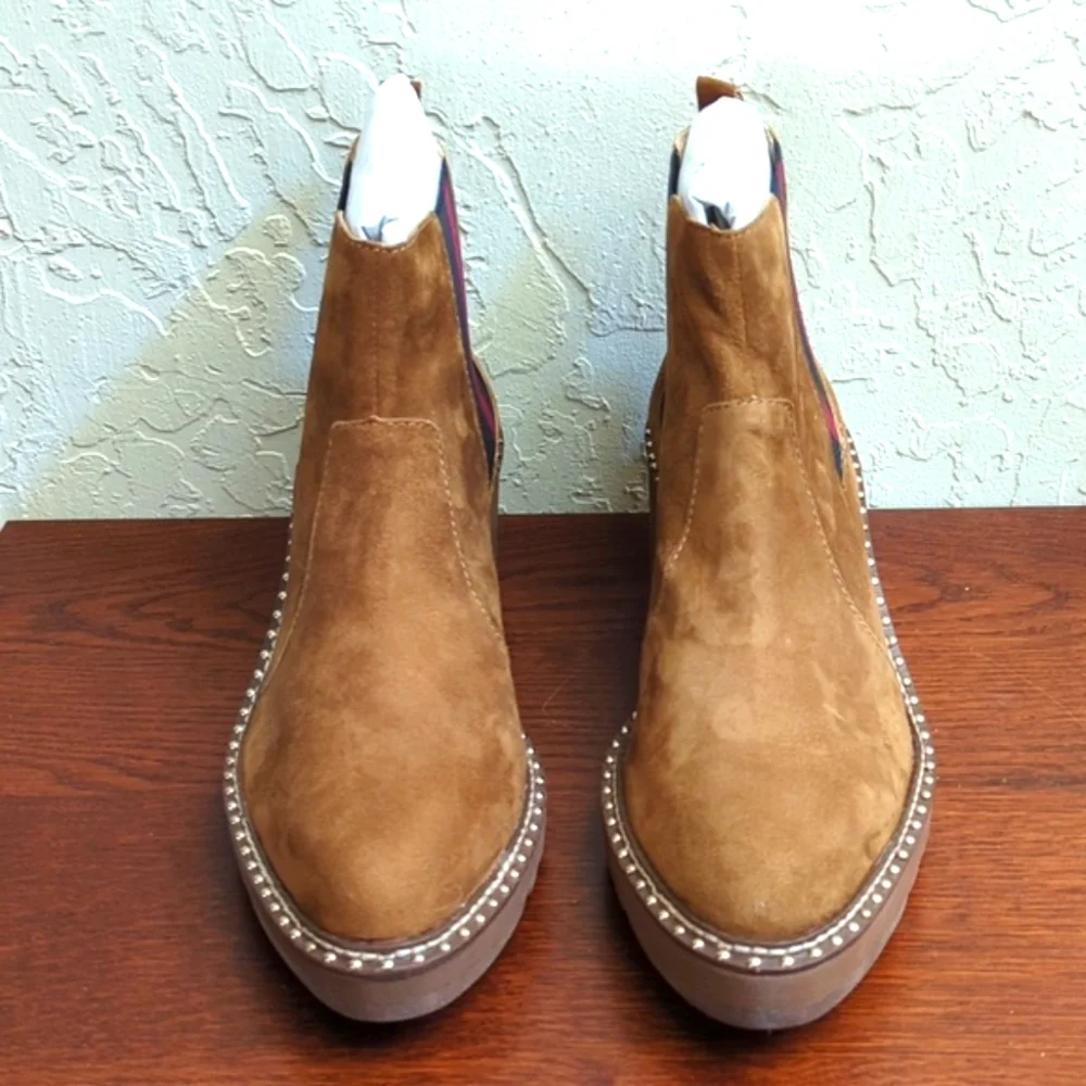 Cecelia New York Gemma Tan Suede Wedge Traction Tread Booties Size 9.5